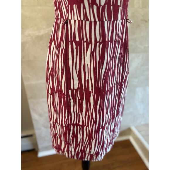 Max Mara 100% Linen Sheath Dress 6 Deep Berry Abstract Bold Minimalist Italian - Picture 9 of 15